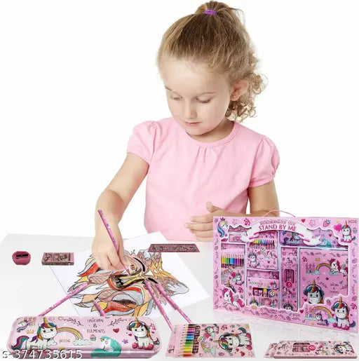 Stationery Kit for Girls - 41-Piece Set | Pencil Box, Colors, Eraser, Sharpener | Ideal Return Gift for Girls | Unicorn School Kit | Stationery Set for Return Gifts