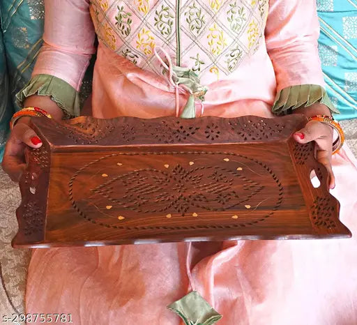 SWH: Wooden 2 Pcs Of Serving Trays / Trays / Decorative Trays (15x10) & (13x9)