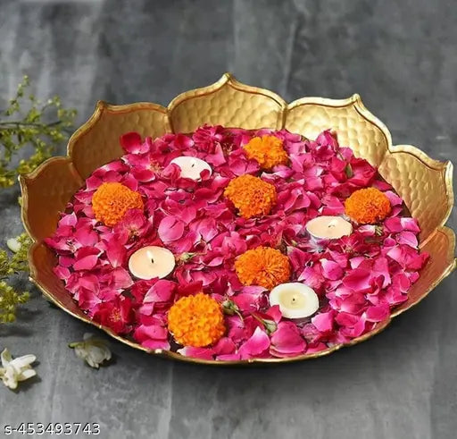 Premium Lotus Shape Flower Decorative Urli Bowl for Home and Pooja Decor, Urli Bowl Decorative Bowl for Home | Ideal for Floating Flowers, Potpourri, and Home Décor New Shaped Attractive Metal Traditional Urli Bowl - Decorative Design - Home Decor Showpie