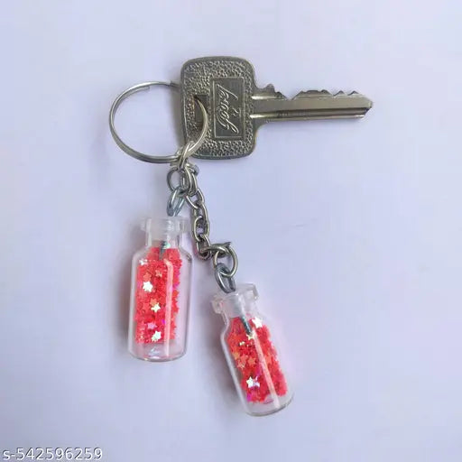 PaperTreat - 12 Pcs. | 2 Glass bottles Keychain with Sparkle  | Stylish and Trendy| Best for Personal Use & Return Gifts for Bike and Car