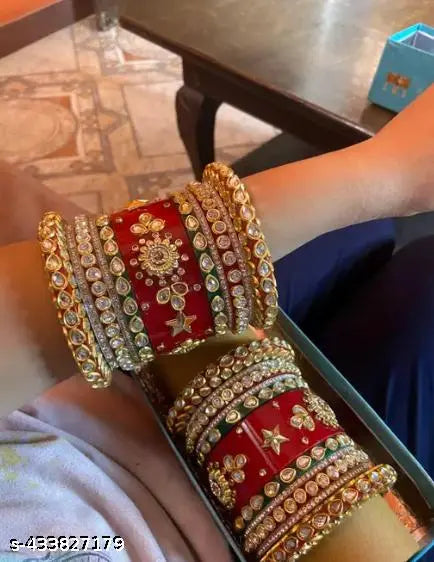Women's Bridal Handcrafted Bangle Set | Rajputi Flower Design Kangan/Chuda Set for Women