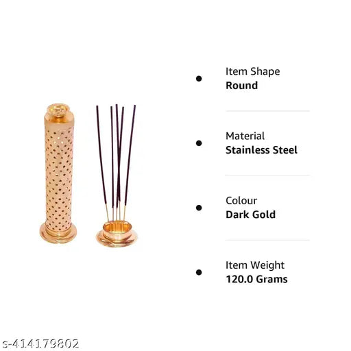 Stainless Steel Incense Stick Holder with Ash Catcher & Dhoop Holder - Ideal for Home, Office, & Temple Use | Agarbatti Stand | Incense Stick Holder | Handcrafted in India (Set of 2, Copper)