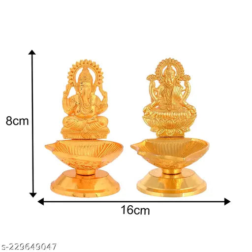 Purti Impex Golden Set of 2 Lord Ganesha & Goddess Laxmi Diyas