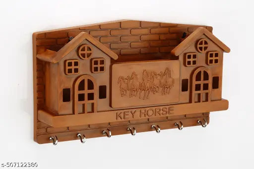 Stylo Plastic Wooden Art Key Holder for Home With Mobile Holder