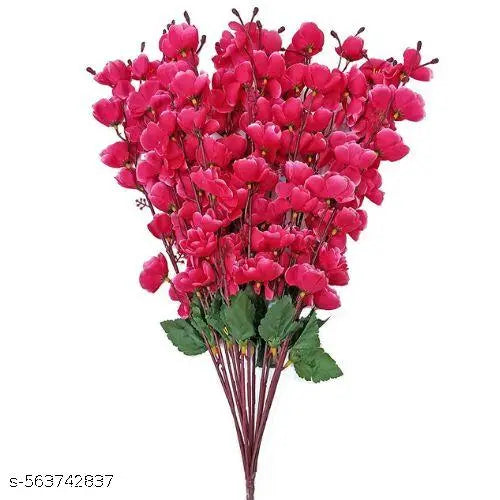 Artificial Flowers for Home Decoration Cherry Blossom Bunch (7 Branches) (Dark Pink)