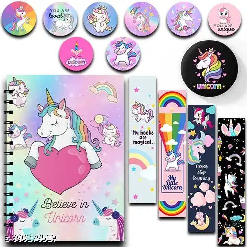 Unicorn Notebook (COMBO SET) Stylish Cute Notebook A5 Size Writing Drawing For Girls Kids & Adults Daily Book Journal Wirebound Spiral Diary girls set unicorn stationery set 160 Pages