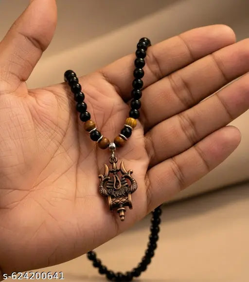 | (Stylish Spiritual Load of Shiva  Locket for Men & Women | Trishul Damru Pendant with Premium Black Beads | Ideal Gift for Shiv Bhakt |