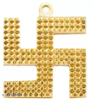 PAYSTORE Metal Swastik Pyramid Yantram Vastu Yantra Wall/Door Hanging (4x4cm) Gold for Pooja Ghar Decorative Showpiece - 4 cm