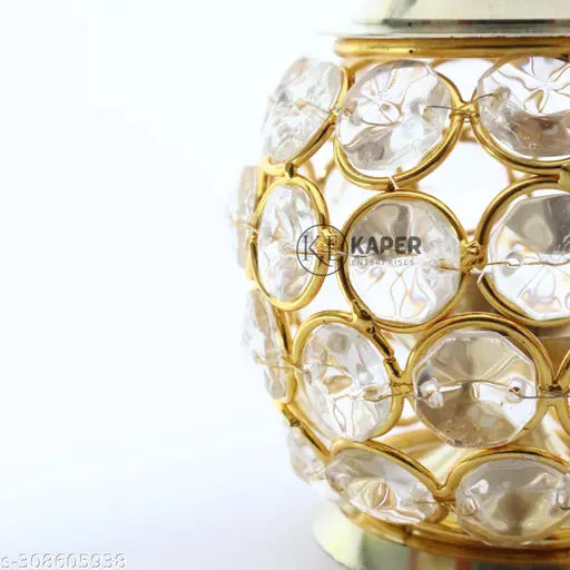 KAPER Brass Crystal Diya Set of 2 for Pooja and Diwali Decoration Office Desk Table Decor (4.5 inches)
