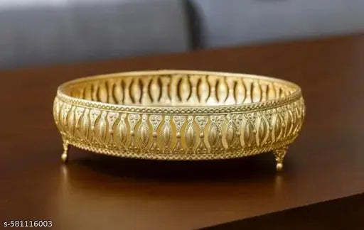 Golden Metal Round Serving Tray Etched Design Turkish Decorative Appetizer Platter for Coffee Tea,Vintage Food Tray