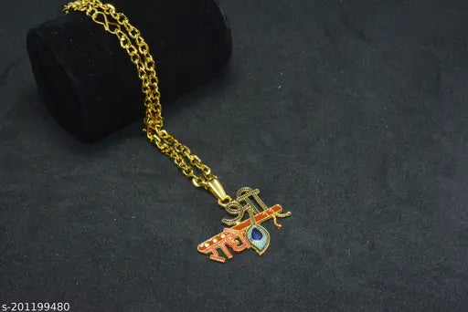 Golden Shri Radhe Krishna Ji Necklace Beads Chain Other Men Jewellery