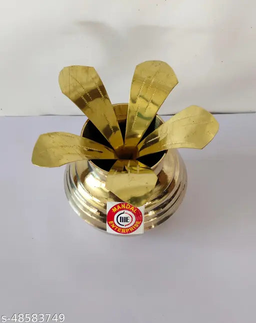 Pooja Lota / Ghat - Small Size with Leaf - Lota 6 No, Leaf - IIII No"lota for pooja"pooja lota temple"pooja lota aarti"pooja lota design"pooja brass lota"
