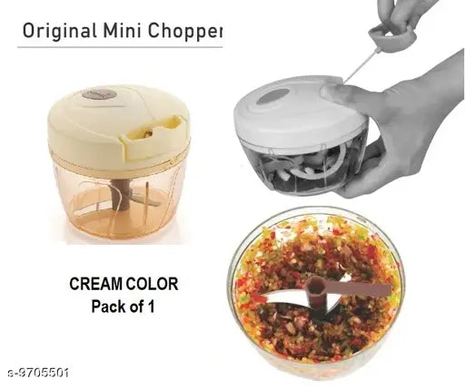 eGharonda, Handy Chopper for Vegetables & Fruits with 3 steel Blades, Made of ABS nbreakable Plastic (Pack of 1) Cream