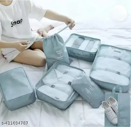 ( Multicolor) Travel Organizer 7 in 1 Travel Laundry Cosmetics Luggage Packing Organizers Set Makeup Bags Organizer Packing Cubes with Shoe Bag for travel, Nylon