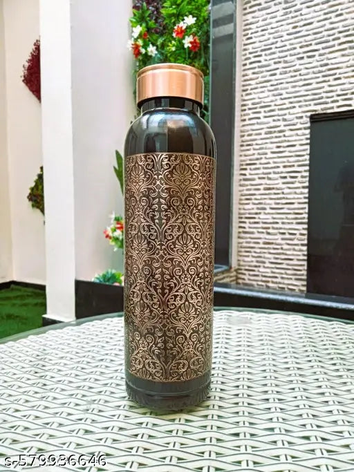 SUN INDIA COPPER 100% PURE COPPER WATER BOTTLE 1000ML SET OF 1 | Printed Copper bottle | Office bottle | Gym/Yoga bottle | designer copper bottle