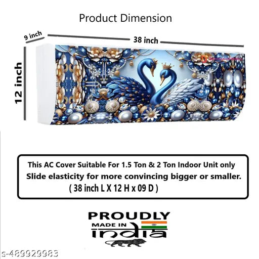 KITCREXA Appliance cover 1.5 Ton New Printed Air Conditioning Dust Cover Folding Designer Ac Cover for Indoor Split Ac (1.5 ton 97 x 31 x 21)(PEARL BLUE DUCK)