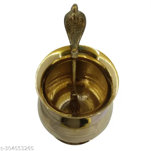 Puri Crafts  Pure Brass Pancha Patra | 4inch Lota With Brass Naga spoon H-5inch