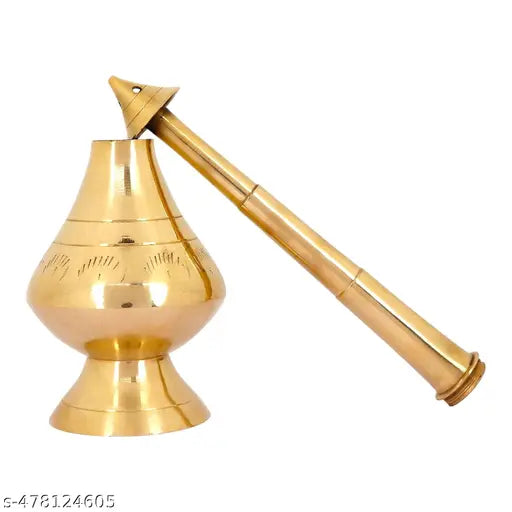 Brass Bottle for Gangajal || Perfume Gulab Pash Sprinklers Gangajal Spray Bottle for Home Temple Pooja (19 cm, 2)