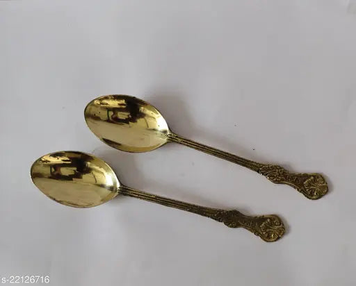 Brass Spoon Set 2 - Big Size "brass dessert spoons"brass spoons kitchen"old brass spoons"indian brass spoons"designer brass spoons"