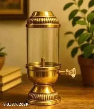 M.I.A. TRADING - Brass Akhand Diya Lamp with Bati Adjuster & Borosilicate Glass Oil Lamp for Worship, Meditation, Festival Rituals, Diwali