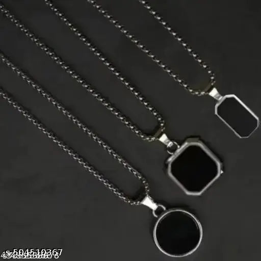 Classy Black Pendant Necklace Combo Pack Of 3 for Men and Boys Stylish Biker/Party Wear Men Pendant | Locket For Boy Fashion Locket | Man Chains