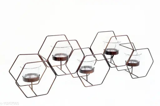 Copper color Iron Honeycomb shaped  5 T-light holder