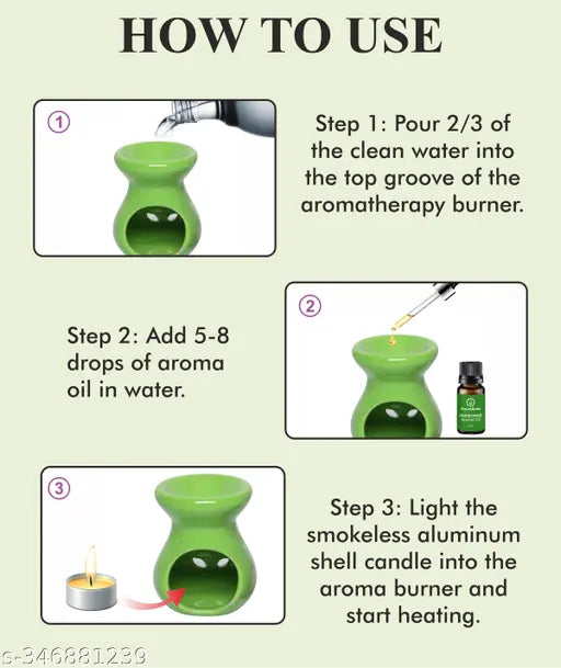 Ceramic Burner Pot, Aroms Oil Bottle  & Tea Light Candle, Ceramic Pot