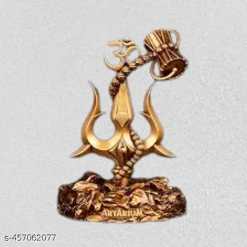 DARIDRA BHANJAN Lord Shiva Trishul with Damru for Car Dashboard | Sacred Polyresin Idol | Spiritual Decor