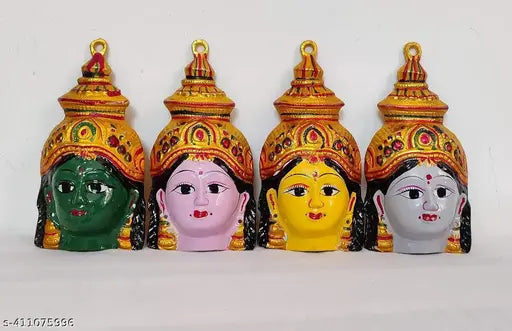 Navadurga Devi Face Set of 9 Kolu Bommai Bommalu for Dussera, Navadurga Golu Dolls,Navaratri, Material: Metal (Medium, 6.5 inches)