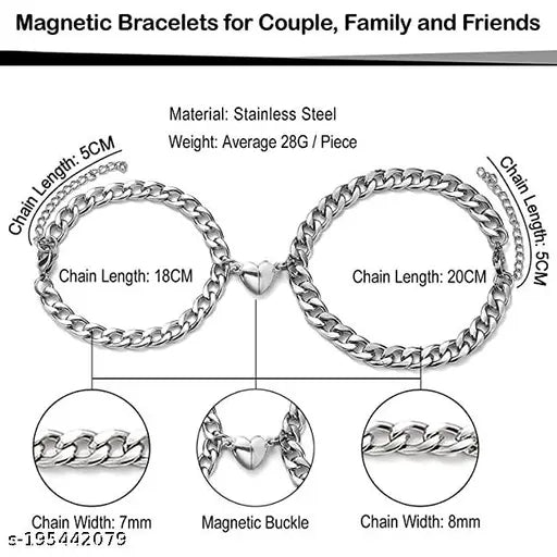 Couple Bracelets, 2 Pcs Adjustable Cuban Chain Magnetic Heart Hand In Hand Bracelets Matching Promise Best friend, Couples Bracelets for Boyfriend Girlfriend Gifts.