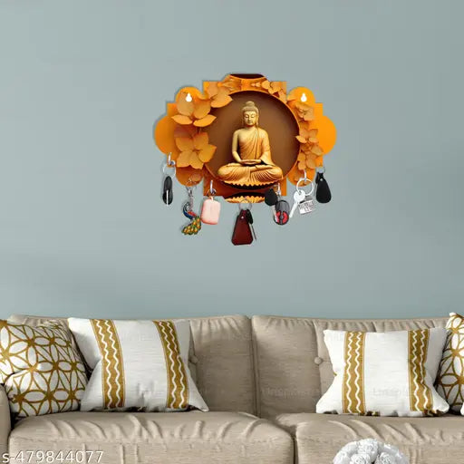 Kalasagar Premium HD Lord Buddha Wooden Key Holder | Key Hanger | Wall Key Stand for Home Decor Gift Items - Multicolor, 5.5' x 8' Inch (Pack of 1)