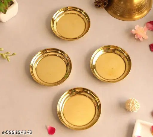 Brass Puja Plate Set of 4 (3 Inch) – Temple & Home Use