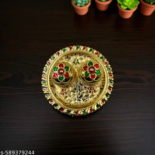 Kumkum Thali with Trendy & Eye-Catching Design | Kankavati | Golden Kankavati | Puja Products | Puja Thali | Kum Kum | Pack Of 6 Piece |
