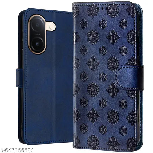 LOVZI® Flip Cover For Vivo V60E PU Leather with Card Pocket Wallet Stand And Shock Proof Complete Protection Flip Case--Blue