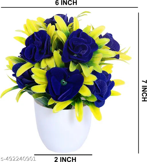 NERAPI 2 Pcs Attractive Design Rose Flower Plant for Home/Office Decoration | | Blue Rose Flower | Artificial Flower with Pot  (7 inch, Pack of 2)