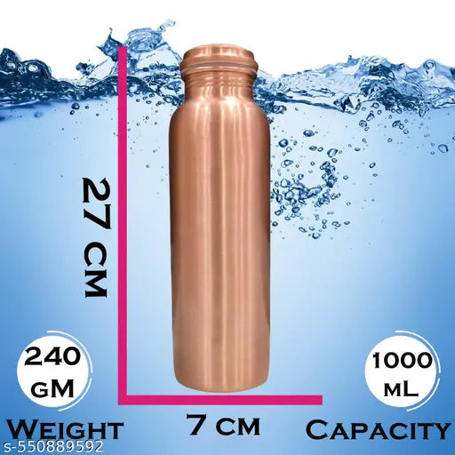 Vague Venture Plain 100% Pure Copper (900mL) BPA Free, Rust & Leak Proof Copper Bottle, for Office, Yoga, Home, Gym, Travel, Ayurveda Inspired Copper Bottle (Pack 1)
