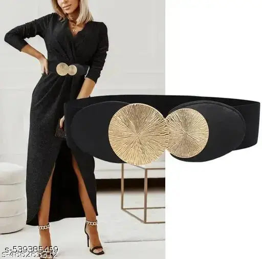 Debelt High Quality Elastic Stretchable With Textured Round Buckle Belt For Women