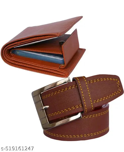 MEN PARTY WEAR BROWN BELT & CAUSAL & FORMAL WALLET COMBO