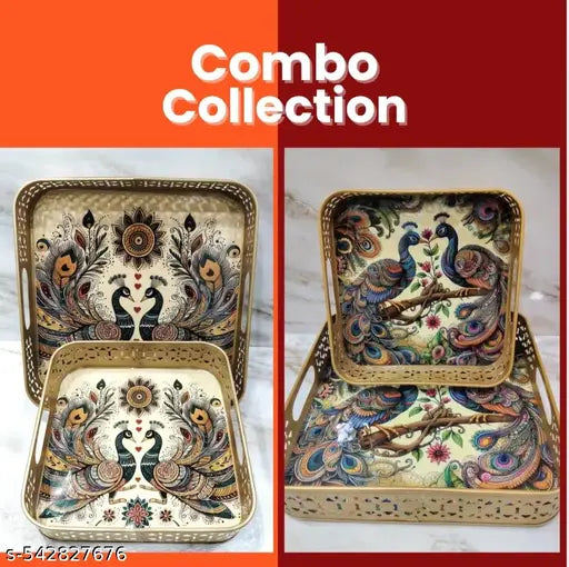 Handicrafted Metal trays || set of 2 || serving set, gifting purpose, meena trays, exclusive collection, combo offer