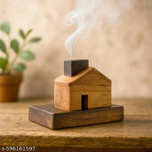 Wrightwood Wooden House Incense Holder, Wooden Base, Decorative Smoke Effect with Four Free Different Incense Cones(dhoop batti)
