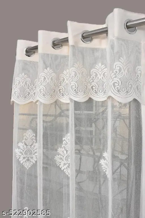 Frill Design Decorative Floral Tissue Net Pack Of 1 Pecs Cream Curtain