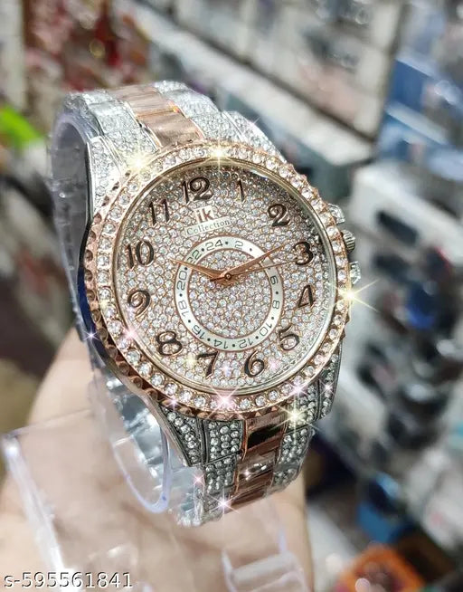 Turkish fashionable Full diamond analog copper silver Luxury analog watch -for men and boys Pack of 1