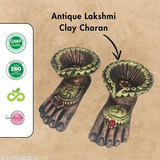 STUTI Maa Laxmi ji Diya Charan | Maa Lakshmi Mitti Diya Charan Terracotta Clay Paduka | Laxmi ji Charan for Prosperity and Wealth | Devi Charan for Diwali puja