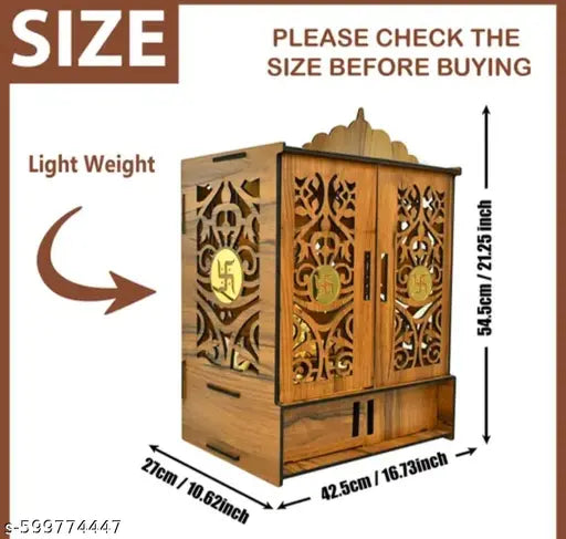 SMS Wooden Temple Mandir for Home with Door Cabinets | Beautiful Pooja Unit with Storage Space | with LED Light and Wall Mounts | Elegant Pooja Mandir for Home Big Size(H-21, L-17 B-11 inch)