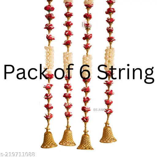Bellu Hanging Latkan for Party, Wedding, Room, Home, Main Door ,Diwali Decoration Items,RedWhtkushiBellMogra Pack of 6 Strings