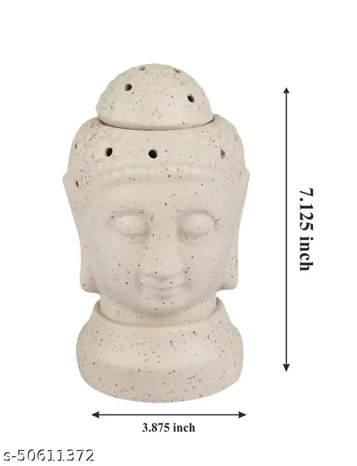 Handcrafted Ceramic Electric Buddha Head Shaped Aroma Diffuser Oil Home Fragnance (Pack of 1, White)