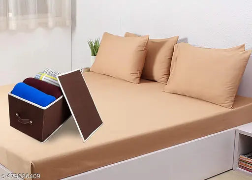 Solid Non-Woven Rectangular Foldable Storage Box/Bin Multi-Utility Wardrobe Organizer with Lid & Handles, Extra Large For Kids, Books, Magazines, Clothes (Brown, Set of 1)