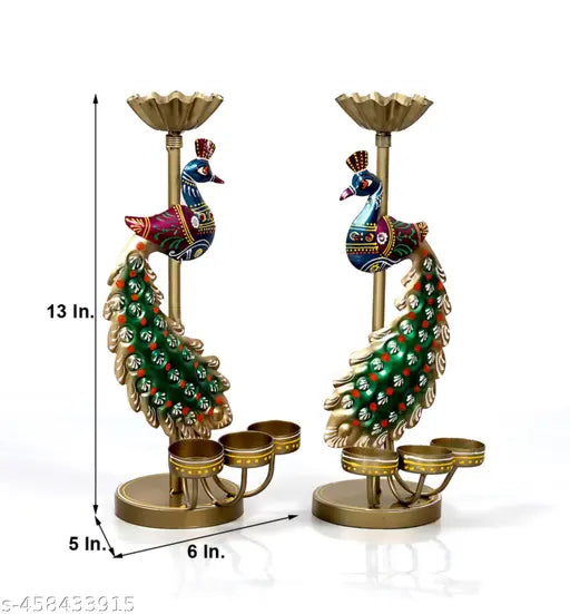 Handicraft Mor T-Light Candle Holder Showpiece Home Decoration Diwali Gift ( Pack-2 )