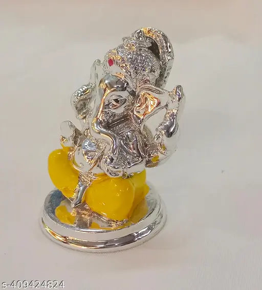 Gold Plated Finish Resin Ganesha with Red & Yellow Dhoti for Car Dashboard & Home Decor & Pooja Room, gift for friends, house warming, temple, girlfriend, boyfriend, auspicious, divine (2.5 inch height)