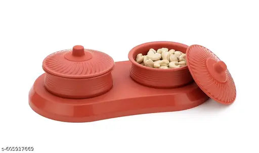 SHYAM ENTERPRISE Multipurpose Handi Bowl Set for - Plastic Jar Handi Shape Kitchen Storage, Kitchen Serving Dining Handi and Lid | Rice | Dal | Flour | Grocery | Handi Round, (250 ML - Red )